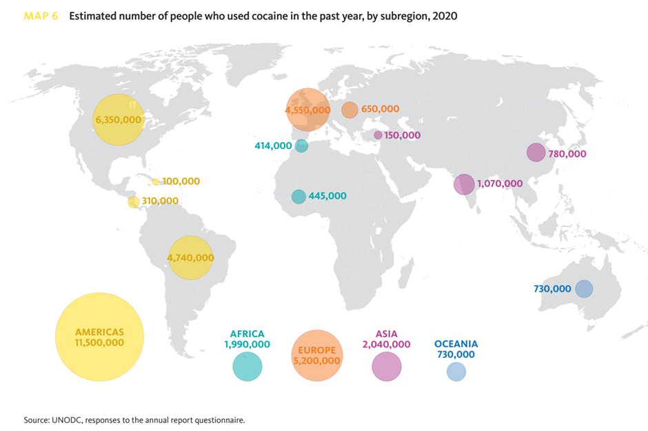 کشت و ترانزیت کوکائین در دنیا